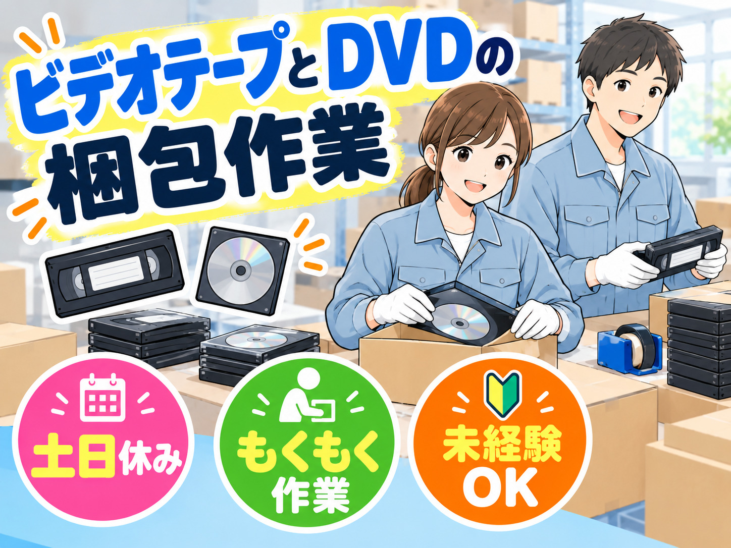 【DVDとビデオテープの梱包作業】